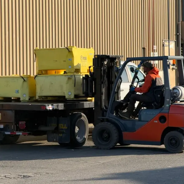 Forklifting insulated totes onto the truck