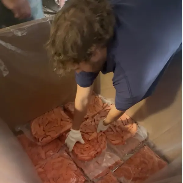 Stacking frozen salmon roe bound for Japan