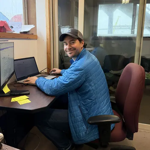 Nick Heras at his desk in the Homer plant office